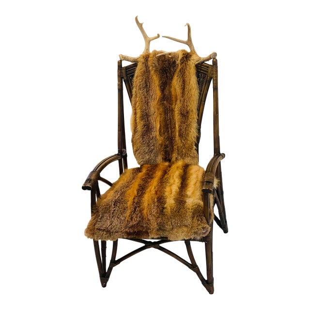 1960s Adirondack Teddy Bear Armchair Real Fox Fur Antlers Teddy Bears For Sale