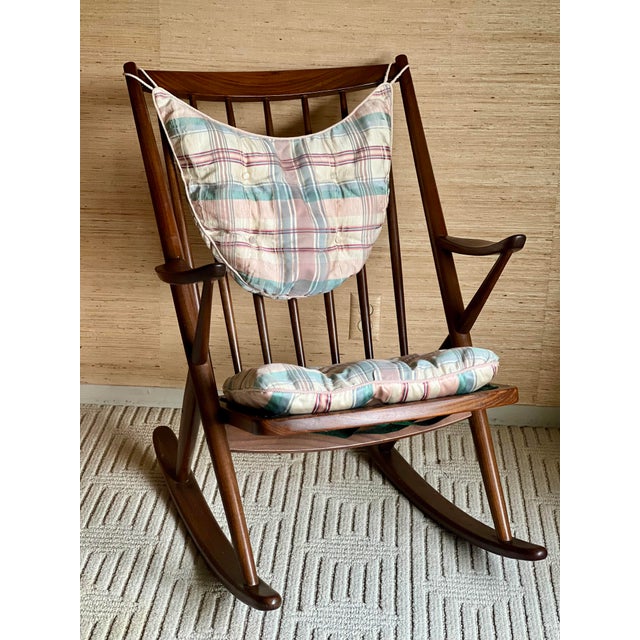 Mid-Century Modern Mid-Century Modern Model 182 Teak Rocking Chair by Frank Reenskaug for Bramin – Original Plaid Cushions For Sale - Image 3 of 12