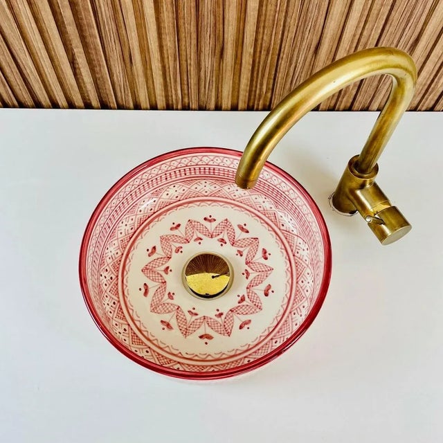 Ceramic Handmade Moroccan Pink Ceramic Sink for Bathroom For Sale - Image 4 of 8