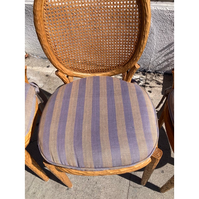 Wood Faux Bois French Style Dining Side Chairs With Cain Backs and Rush Seats - Set of 4 For Sale - Image 7 of 8