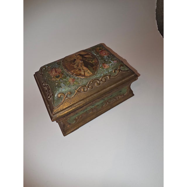 Italian Antique Italian Box With Romantic Scene on Top For Sale - Image 3 of 11