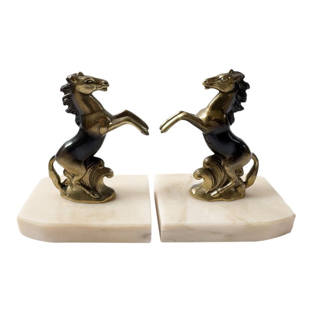 Pair of French Art Deco Rearing Horse Bookends, Signed Tedd, C. 1930 For Sale