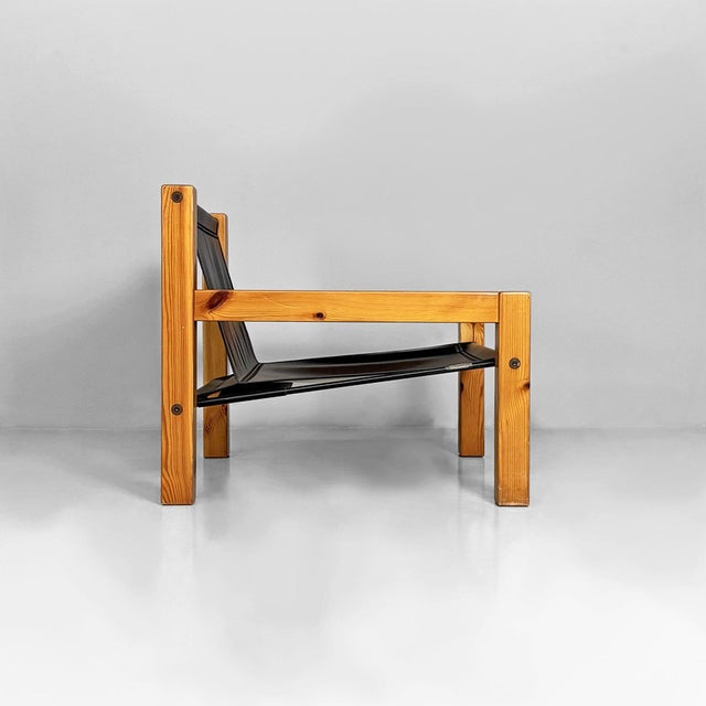 1970s Italian Modern Leather and Wooden Lounge Chairs by Silvano Passi, 1970s, Set of 2 For Sale - Image 5 of 18