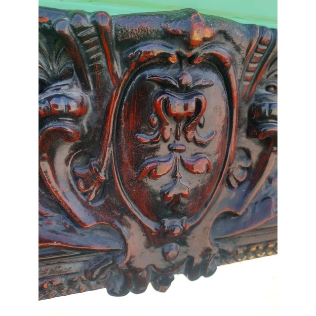 1980s Vintage Monumental French Estate Pier Style Decorative Dark Faux Wood Finish Wall Floor Mirror For Sale - Image 5 of 11