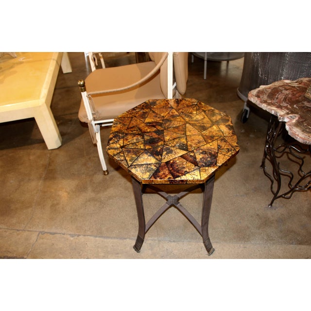 Arts & Crafts Early 20th Century Kreiss Collection Coconut Shell Octagon Top Table with Iron Base For Sale - Image 3 of 9