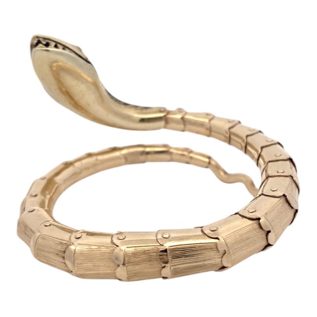 Metal 1960s Vintage 14k Enamel & Diamond Articulated Snake Bracelet For Sale - Image 7 of 10