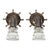 Pair of cast bronze "ship's wheel" sconces with original cast glass shades.
