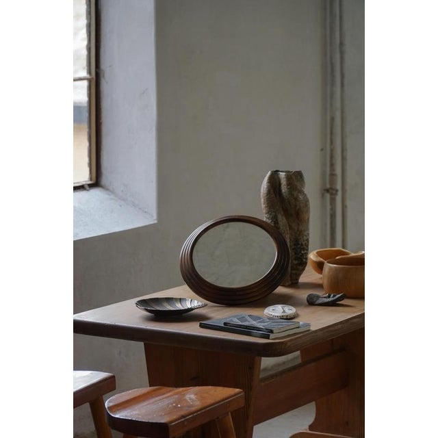 Vintage Round Wooden Decorative Wall Mirror, 1950s For Sale - Image 12 of 18