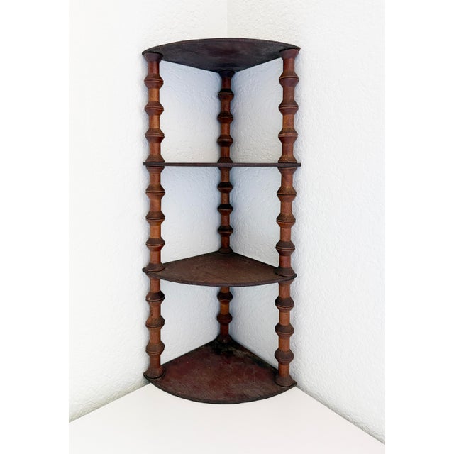 Wood Antique Folk Art Spool Corner Shelf, Early 20th Century For Sale - Image 7 of 13