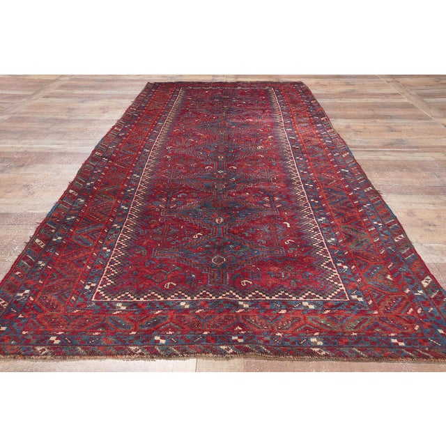 Red Antique Persian Tribal Shiraz Rug - 04'00 X 10'04 For Sale - Image 8 of 9