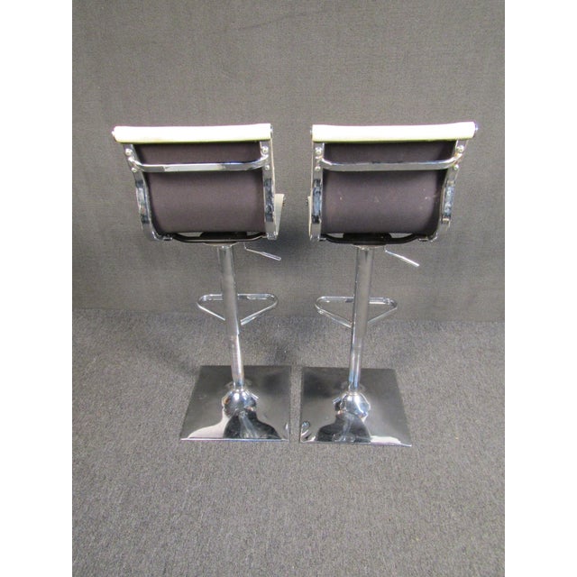 Off-white 1970s Vintage Modern White Vinyl Barstools For Sale - Image 8 of 12