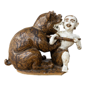 Antique Asian Ceramic - Male Figure With Dragon, C. 20th Century Collectables