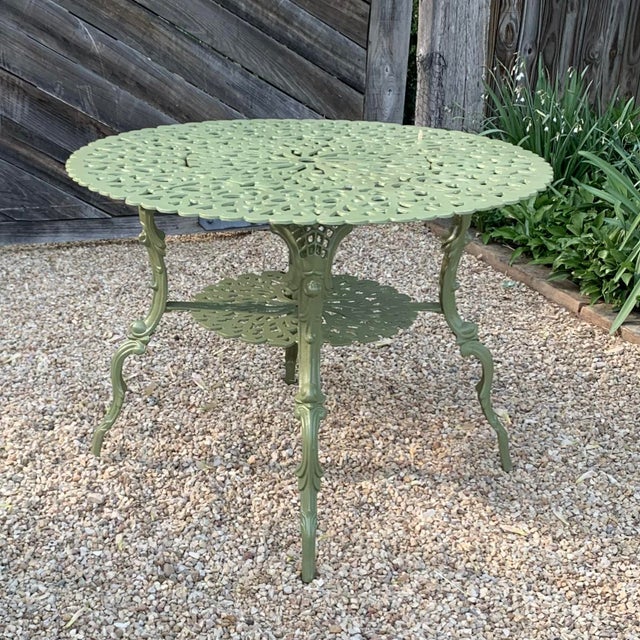 Set of Green Painted Metal Outdoor Garden Furniture: Antique Cameo Pattern, Six Pieces For Sale - Image 13 of 17