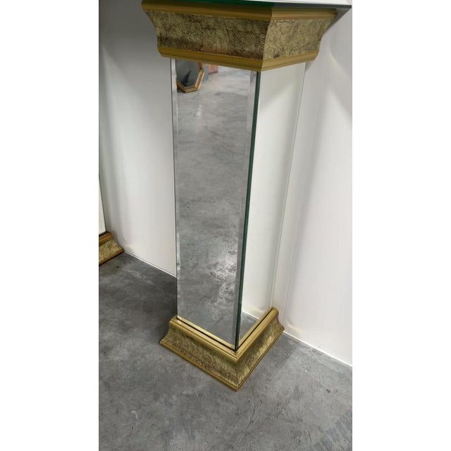 Vintage Mirrored Pedestals in Gilt Finish from Deknudt, Belgium, 1980s, Set of 2 For Sale - Image 12 of 13