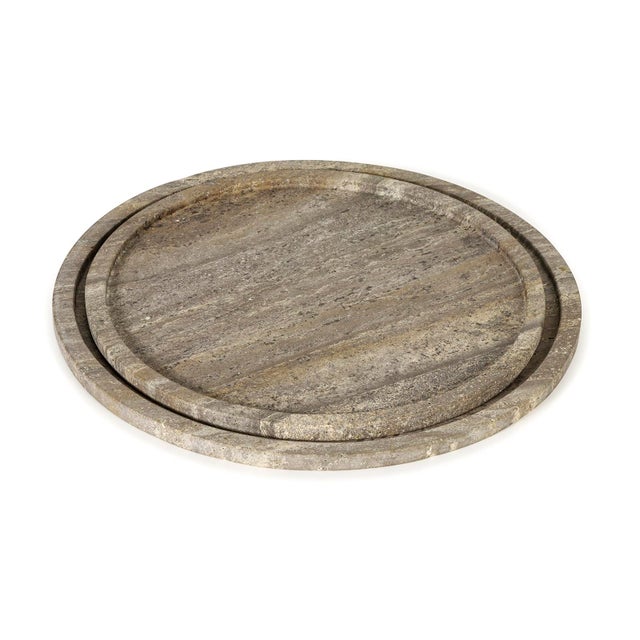 Sutton Round Travertine Tray Set, Grey For Sale - Image 9 of 9