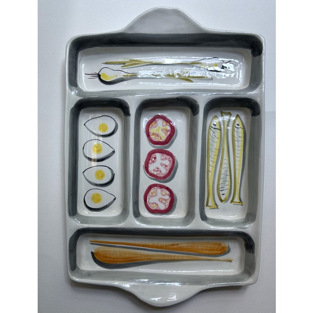 Mid 20th Century Italian Modern Hand Painted Handled Art Pottery Tray For Sale - Image 4 of 18