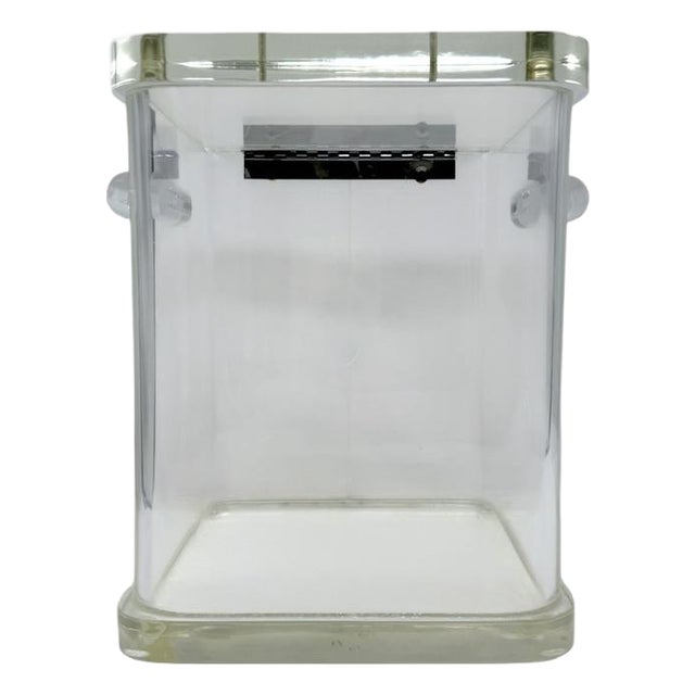 Mid 20th Century Wilardy Clear Lucite Ice Bucket With Hinged Lid and Chrome Accents For Sale