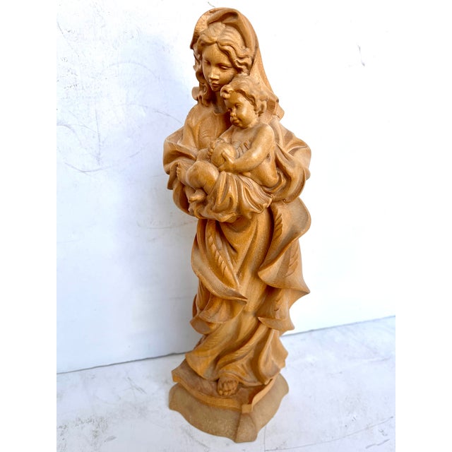 Brown Mid-Century Hand Carved Wood Madonna and Child For Sale - Image 8 of 10