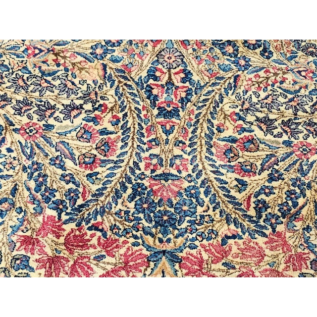 Vintage Oversized Persian Kerman Lavar Rug, Hand-Knotted Wool, Floral Pattern, Ivory & Blue, 11’ X 18’ For Sale - Image 15 of 16