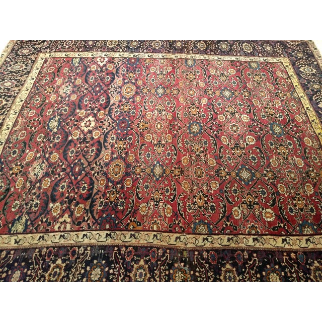Antique Persian Mahal Sultanabad Rug, Hand-Knotted Wool, Geometric Pattern, 11x13, Red & Navy For Sale - Image 4 of 18