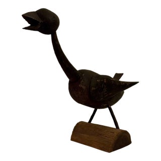 Early 20th Century Large Folk Art Wooden Sculpture of Bird With Long Neck & Open Beak For Sale