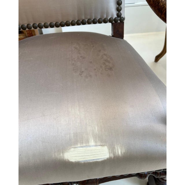 18th Century Louis XIII Style Arm Chair in Taupe Silk For Sale - Image 11 of 11