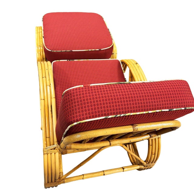 1950s 1950s Mid-Century 4-Strand 3/4 Reverse Pretzel Rattan Lounge Chair W/ Matching Ottoman For Sale - Image 5 of 9