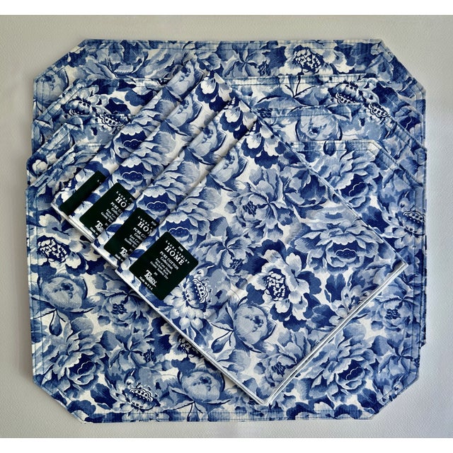 Laura Ashley Home Pure Cotton Collection for Tobin Set of Four Blue & White reversible Cotton Placemat and Napkins....