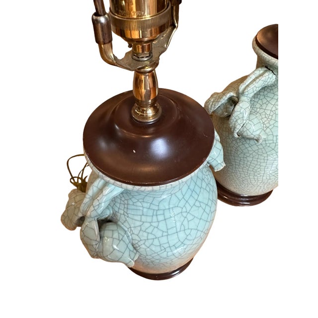 Frederick Cooper Late 20th Century Frederick Cooper Crackle-Glazed Celadon Green Lamps - a Pair For Sale - Image 4 of 12