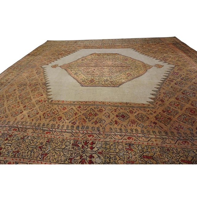 Late 19th Century 1890s Antique Square Ivory Hand Knotted Medallion Tribal Turkish Oushak Wool Rug For Sale - Image 5 of 16