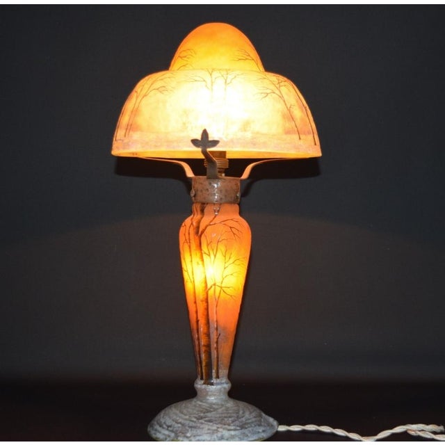 Early 20th Century Rare Daum Nancy Winter Landscape Table Lamp C1910 For Sale - Image 5 of 6