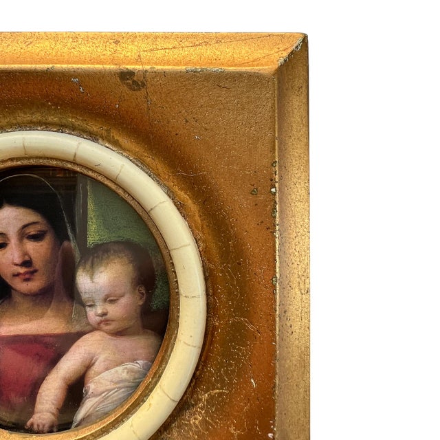 Late 20th Century Gilt Italianate Picture Frame With Stone Liner and Madonna and Child Print For Sale In Oklahoma City - Image 6 of 10