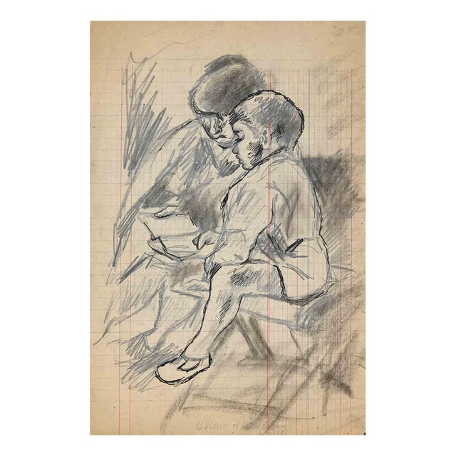 Mino Maccari, Mother and Child, Drawing, Mid 20th-Century For Sale