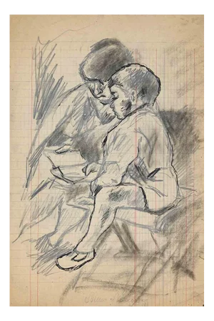 Mino Maccari, Mother and Child, Drawing, Mid 20th-Century