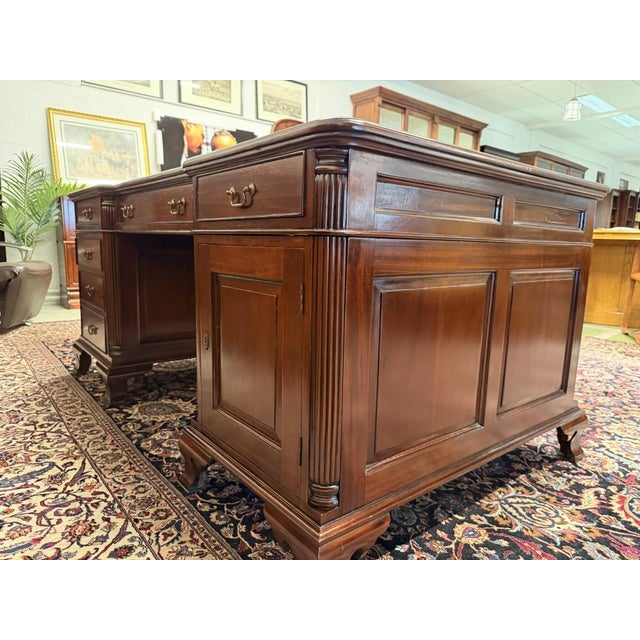 Beige English Chesterfield Desk with Green Leather For Sale - Image 8 of 18
