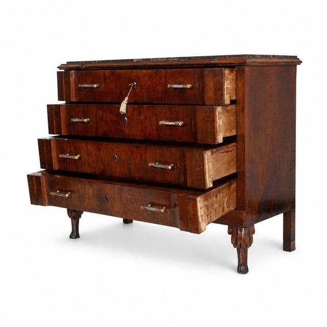 Charles X Italian Venetian Mahogany Commode with Portoro Marble Top, 1830 For Sale - Image 3 of 12