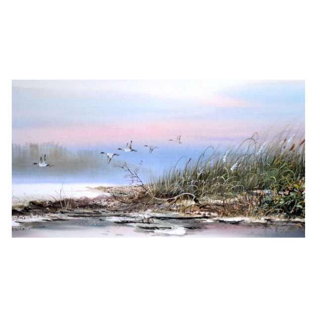 Fine detail in Geese in Flight by Surachai Promsuntisit EAD (American/Thailand, b-1952). Concord artist exhibits state...