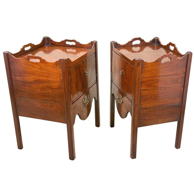A Matched Pair Of Very Similar Late 18th Century George III Period Mahogany Bedside Night Tables, Or Tray Top Commodes,...