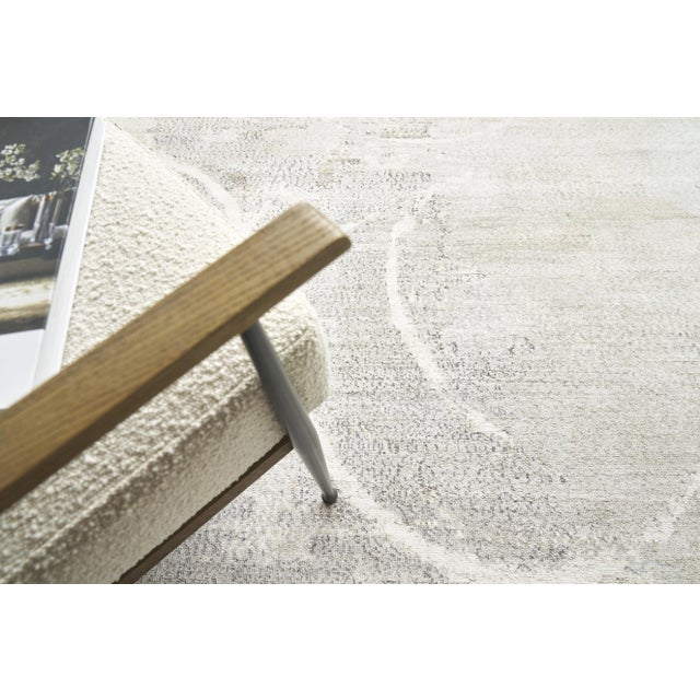 2020s Exquisite Rugs Fine Pure Silk Hand-Knotted Silk Gray/Ivory Rug-9'X12' For Sale - Image 5 of 7