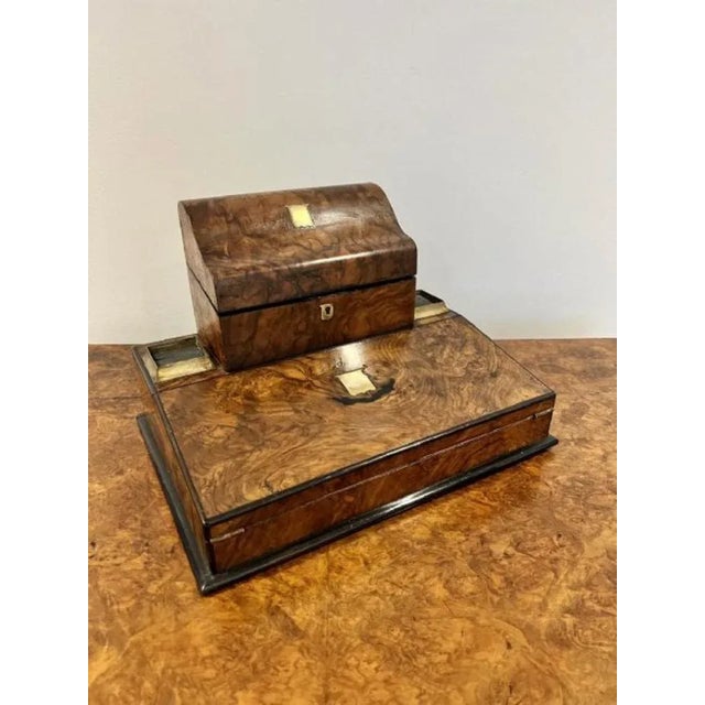 Brown Victorian Burr Walnut Writing Box, 1850s For Sale - Image 8 of 8