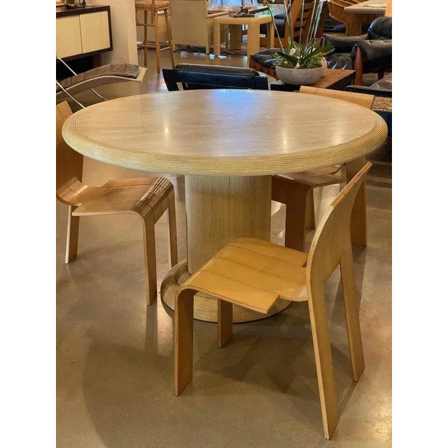 Mid-Century Modern Round Travertine and Rattan Dining Table, Italy, 1970's For Sale - Image 3 of 10