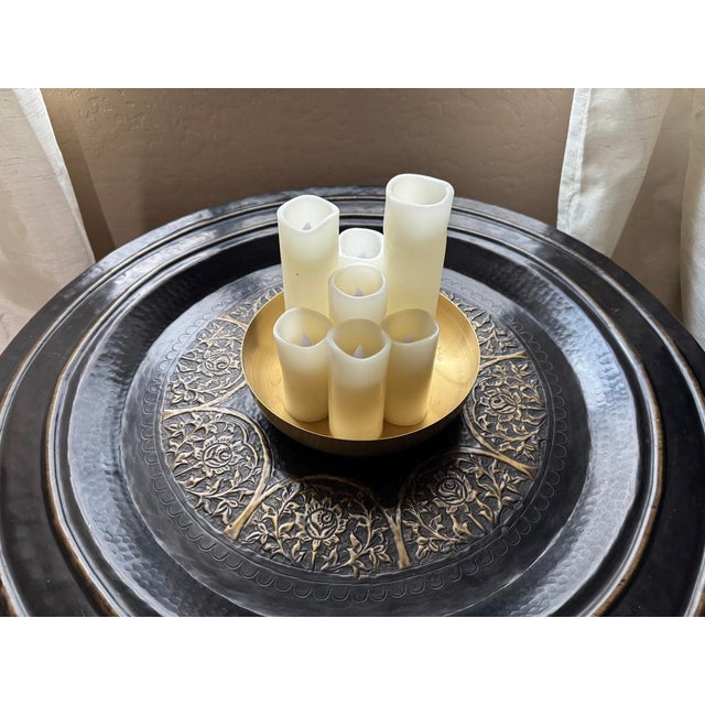 Large 30” Hammered Repousse Brass Table Top Tray Black Bronze Finish. For Sale - Image 10 of 12