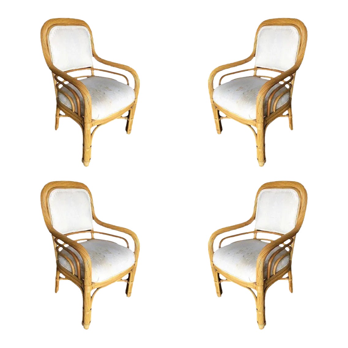 Restored Rattan Dining Armchairs With Twisted Rattan Arms, Set of 4 Chairish