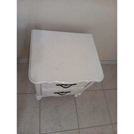 White French Provincial Wood Nightstand Two Drawer This White French Provincial Wood Nightstand is a beautifully crafted...