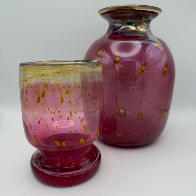 1980s Handmade Iridescent Peacock Glass Vases from Eisch, 1970s, Set of 2 For Sale - Image 5 of 15