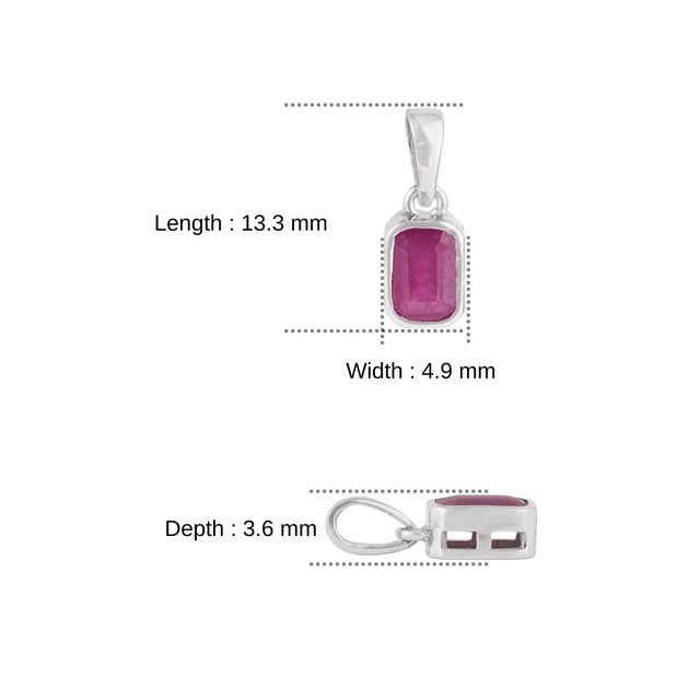 Minimalist Cushion Cut Natural Red Ruby Bezel Set Solitaire Pendant in Sterling Silver For Sale - Image 10 of 12