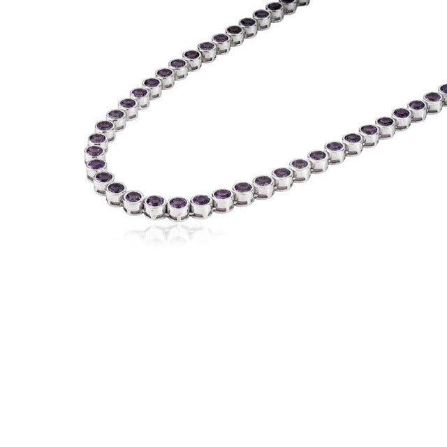 Timeless Bezel Set Amethyst Station Link Necklace for Gift For Sale - Image 4 of 13