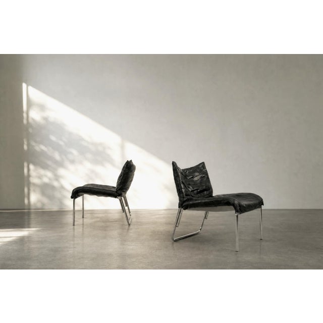 Mid-Century Scandinavian Modern Black Patchwork Leather Lounge Chairs from Ikea, 1980s, Set of 2 For Sale - Image 14 of 18