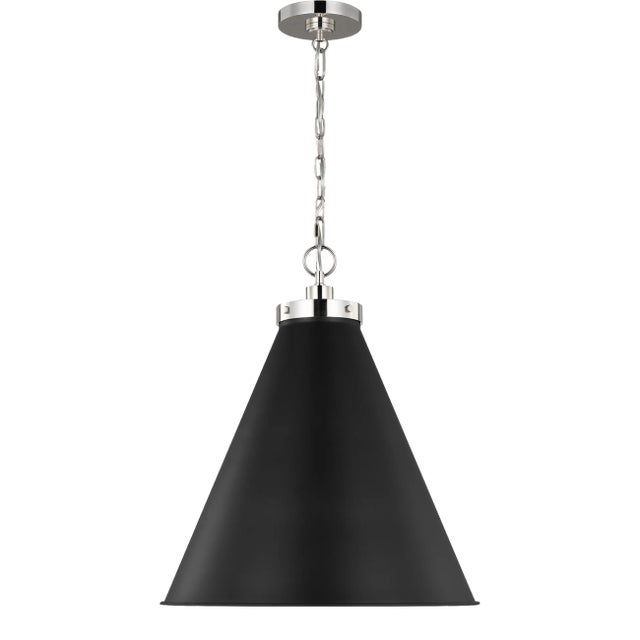 Chapman & Myers by Visual Comfort Studio Wellfleet Large Cone Pendant, Midnight Black & Polished Nickel For Sale