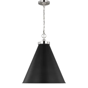 Chapman & Myers by Visual Comfort Studio Wellfleet Large Cone Pendant, Midnight Black & Polished Nickel
